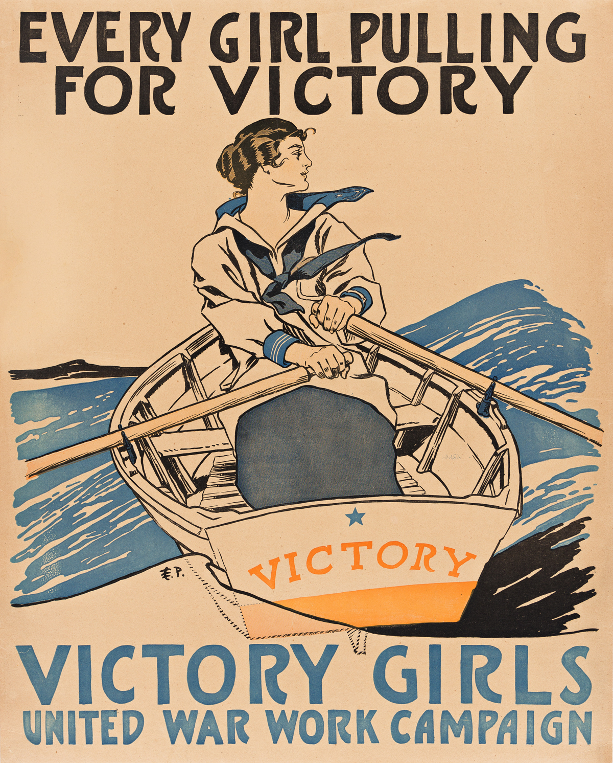 EDWARD PENFIELD (1866-1925).  EVERY GIRL PULLING FOR VICTORY / VICTORY GIRLS. Circa 1918. 27¾x22¼ inches, 70½x56½ cm.